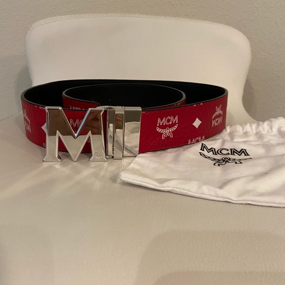 black mcm belt silver buckle